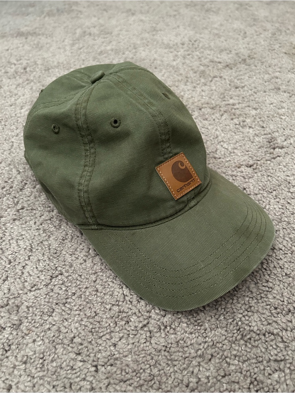 Carhartt Olive Canvas Leather Patch Cap - Men's Casual Baseball Hat